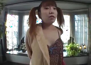 Pigtailed babe is getting pleasure from nasty sex